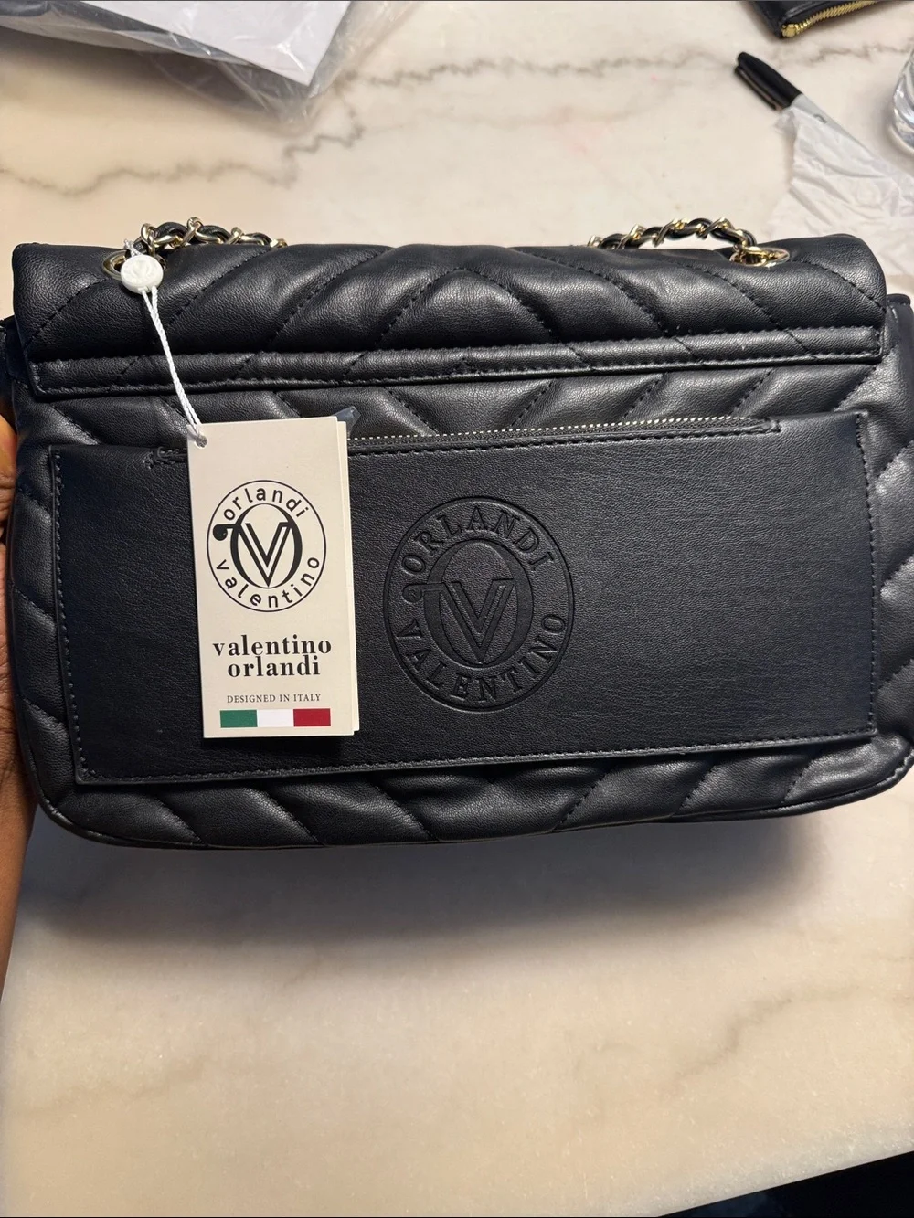 Black Quilted Chain-Handle Shoulder Bag